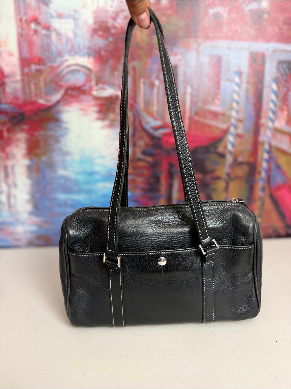 Vintage Roots Canada Black Genuine Leather Shoulder Bag Made in Canada - Picture 5 of 12